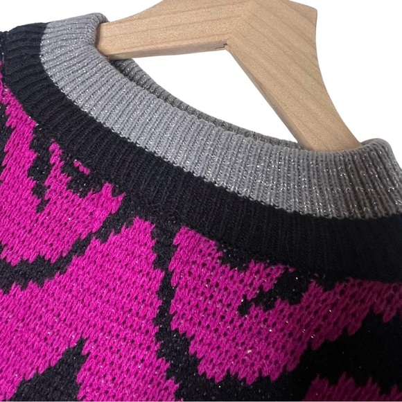 🦓2xHP🦓 Vintage Pink Silver Black Zebra Funky Eclectic Maximalist Sweater - Large - Picture 5 of 8